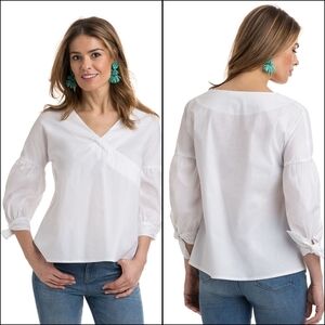 {XS} Vineyard Vines Women's Cross Front Bell Sleeve Blouse Tie Cuff
